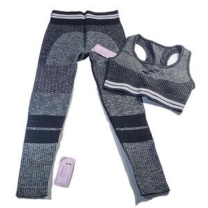 Amelia Seamless Activewear Set Leggings & Top Black & Grey Size XS NWT